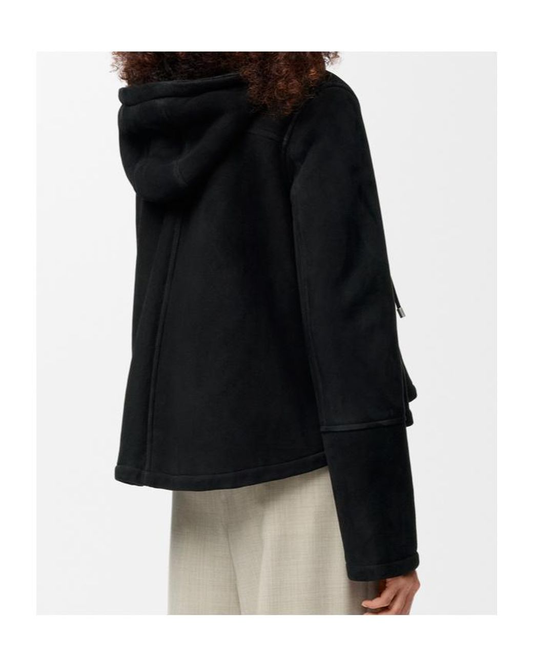 Loewe Black Shearling Zip-Up Hooded Jacket