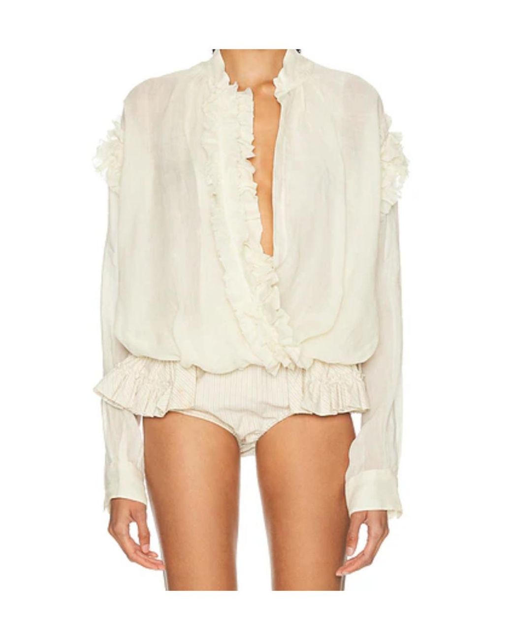 Dries Van Noten White Long Sleeve Ruffle Shirt