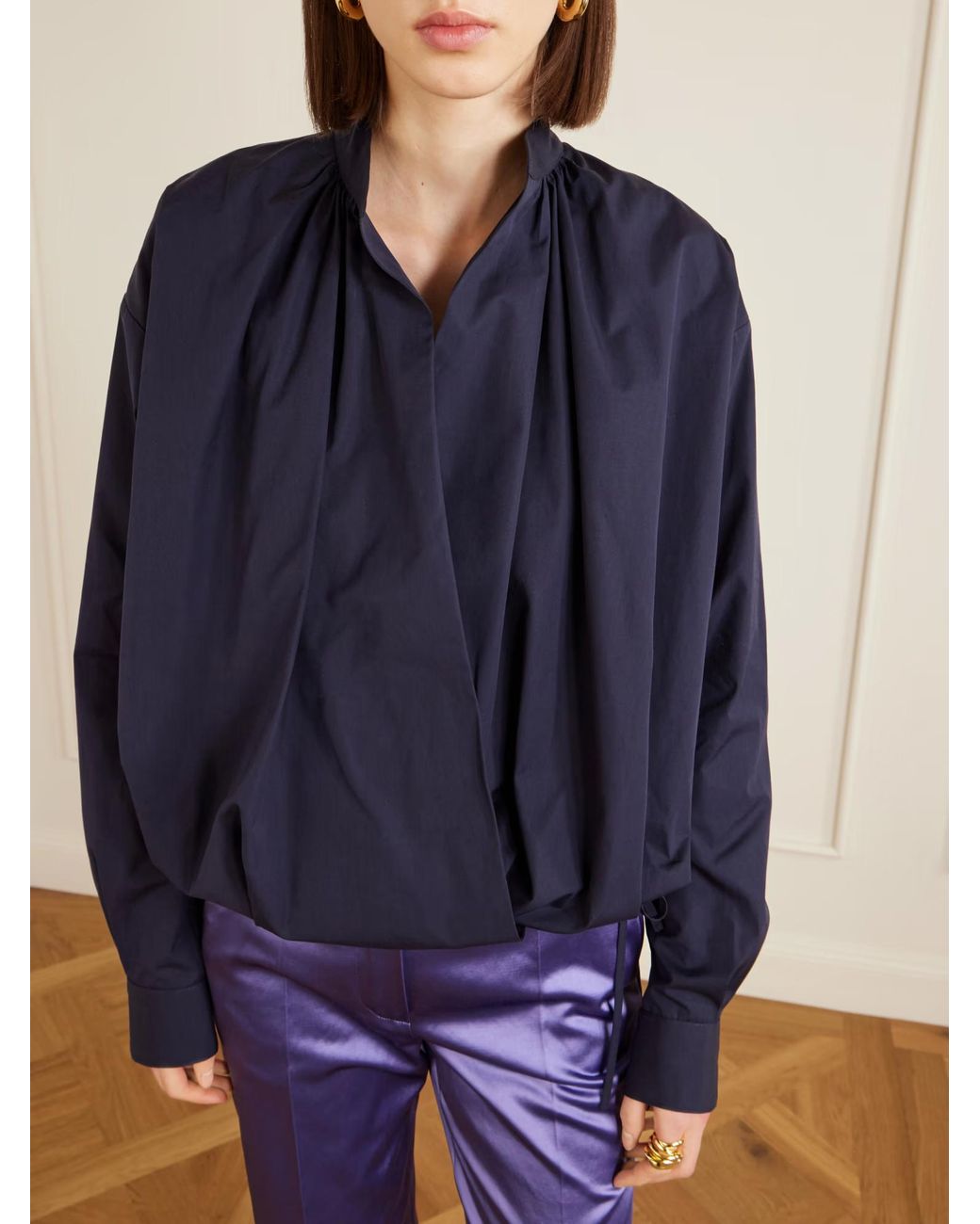 Dries Van Noten Blue Long-Sleeved Wrap Shirt