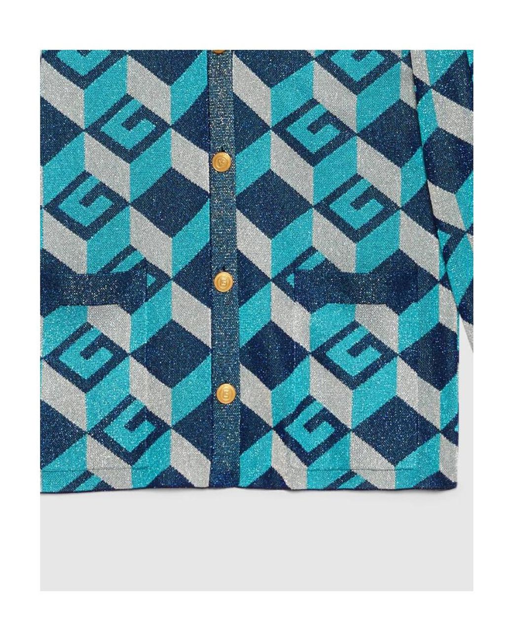 Gucci Blue Geometric G Lamé Jacquard Cardigan