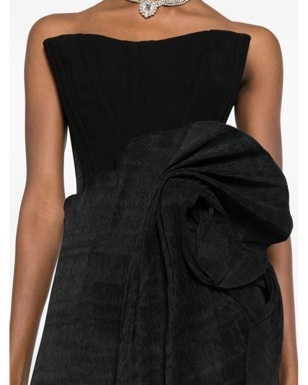 Magda Butrym Black Floral-Knot Plissé Skirt