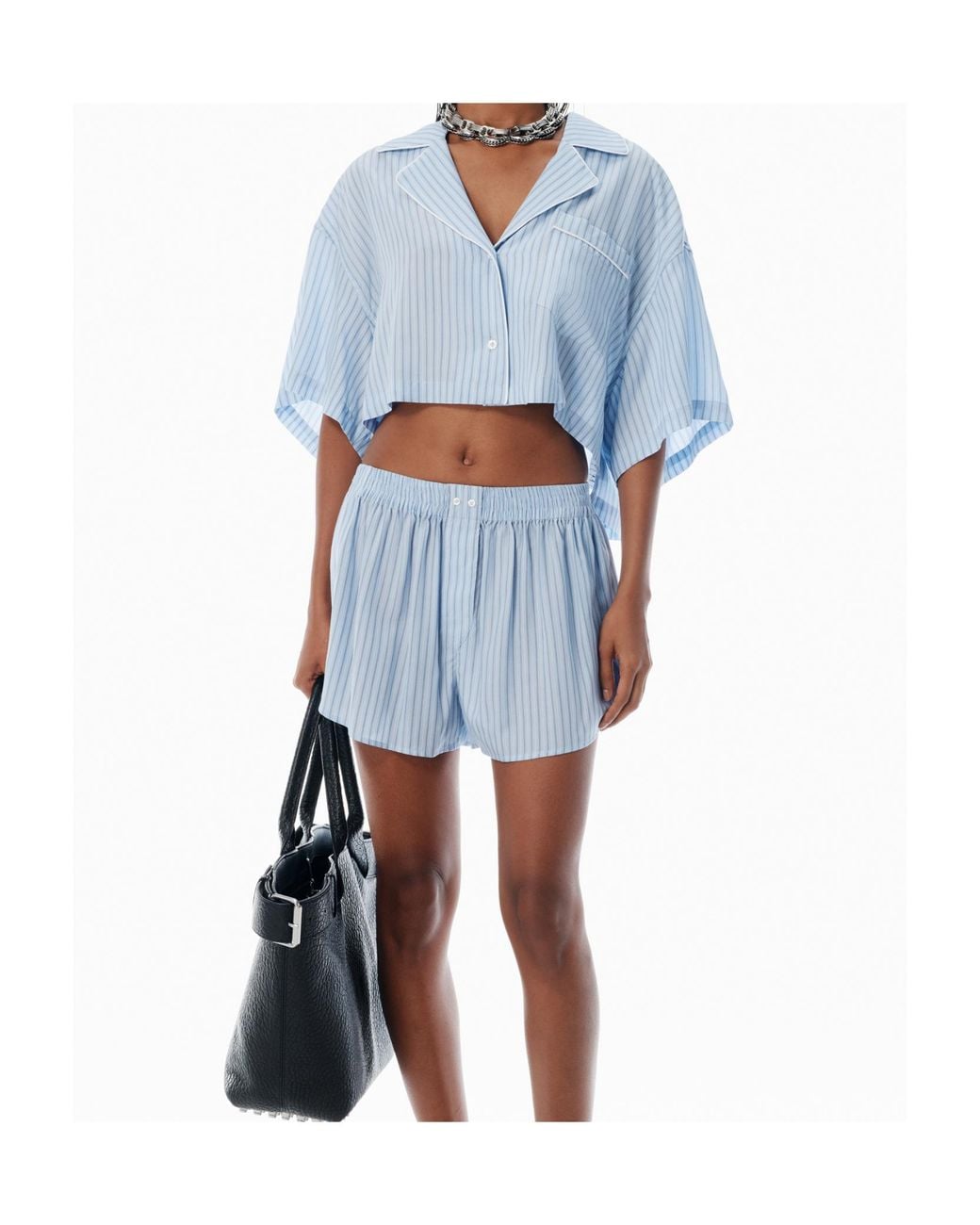 T By Alexander Wang Blue Striped Boxy Shirt
