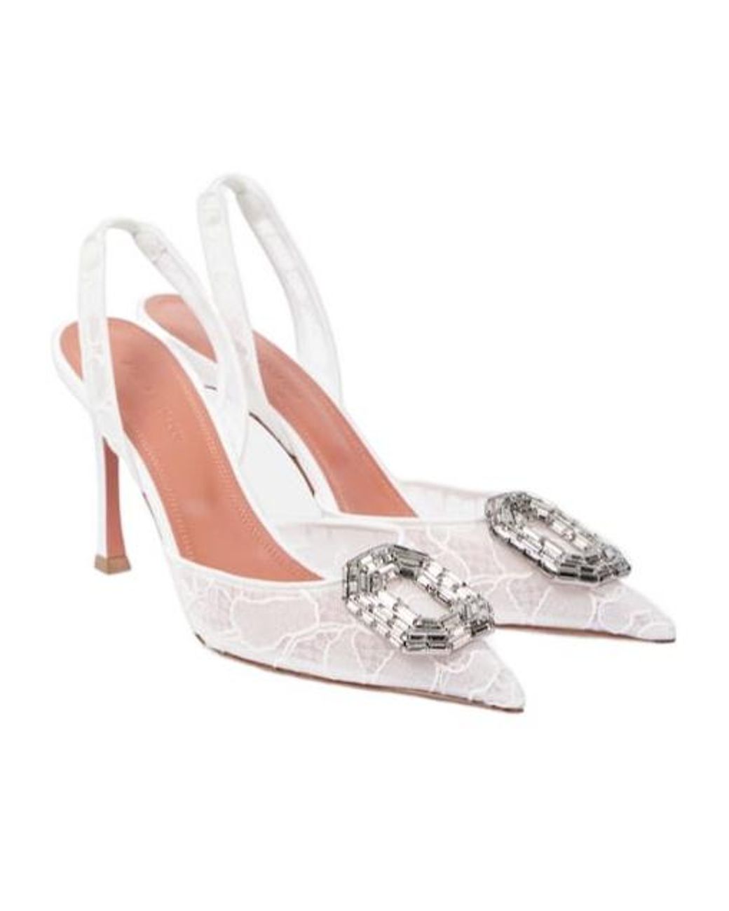 AMINA MUADDI White Embellished Lace Slingback Sandals