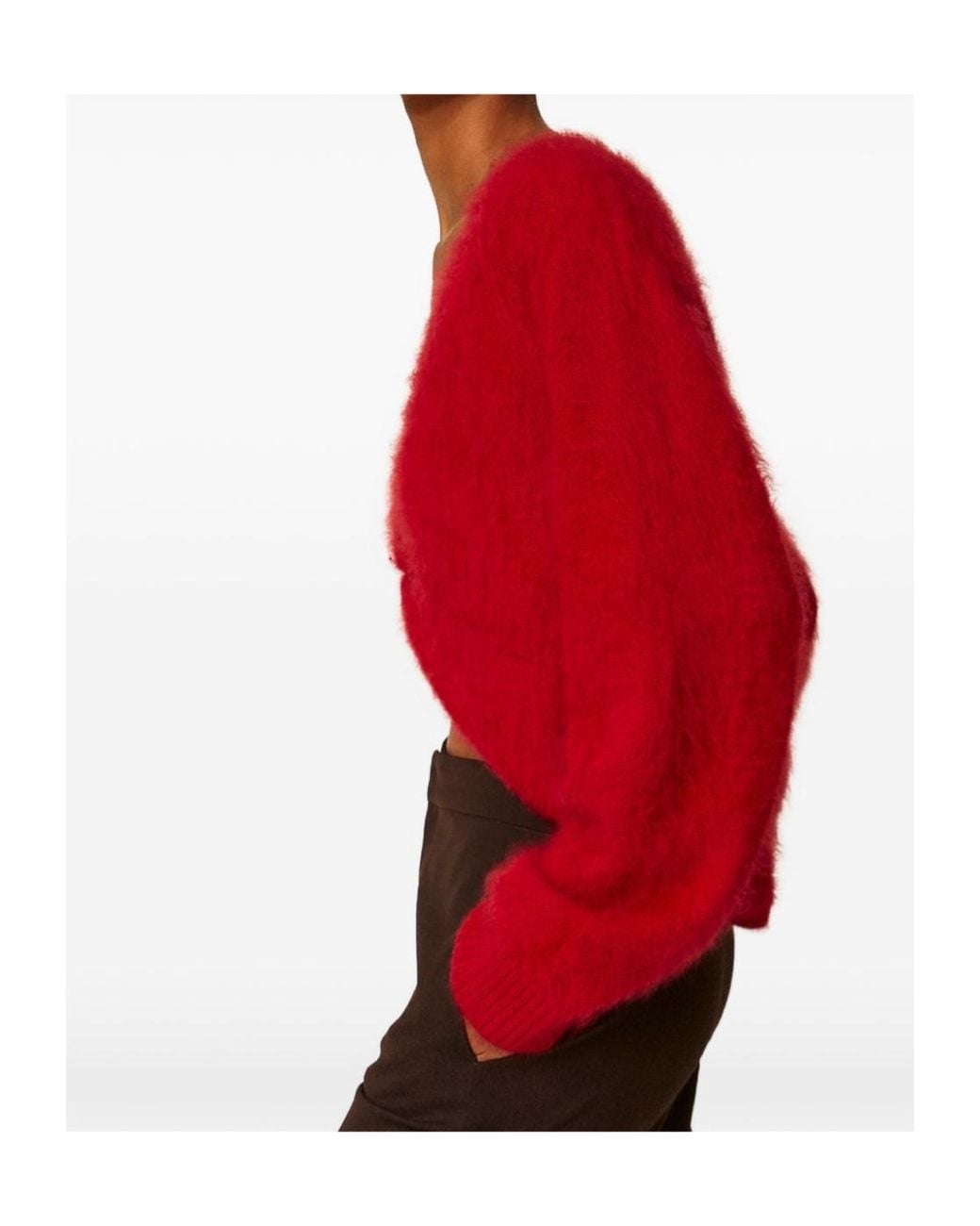 Twinset Red Knotted Front Cropped Brushed Cardigan