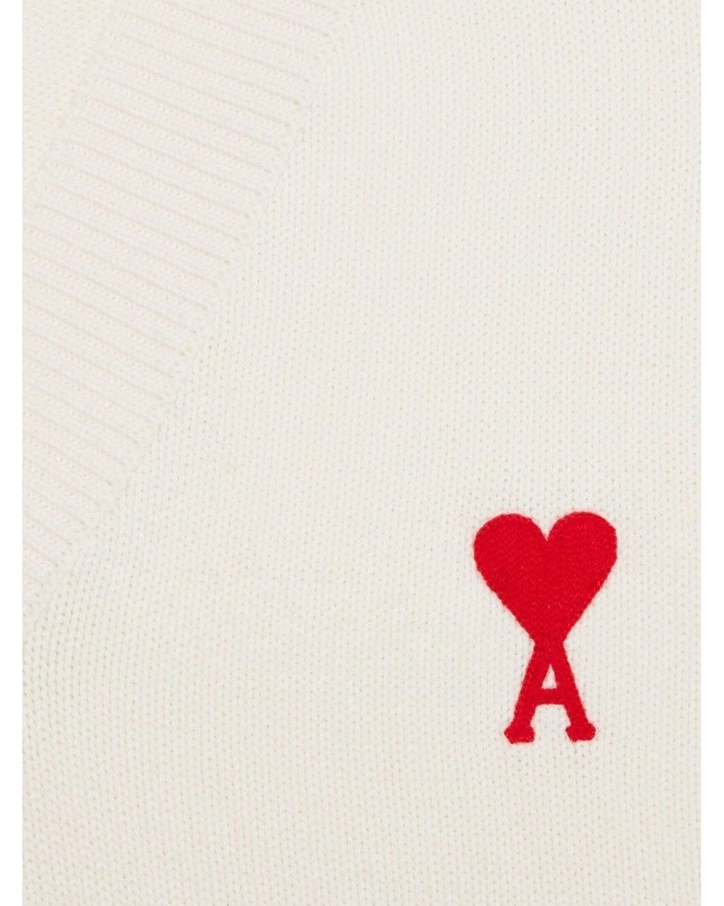 AMI White Ami De Coeur V-Neck Jumper for men