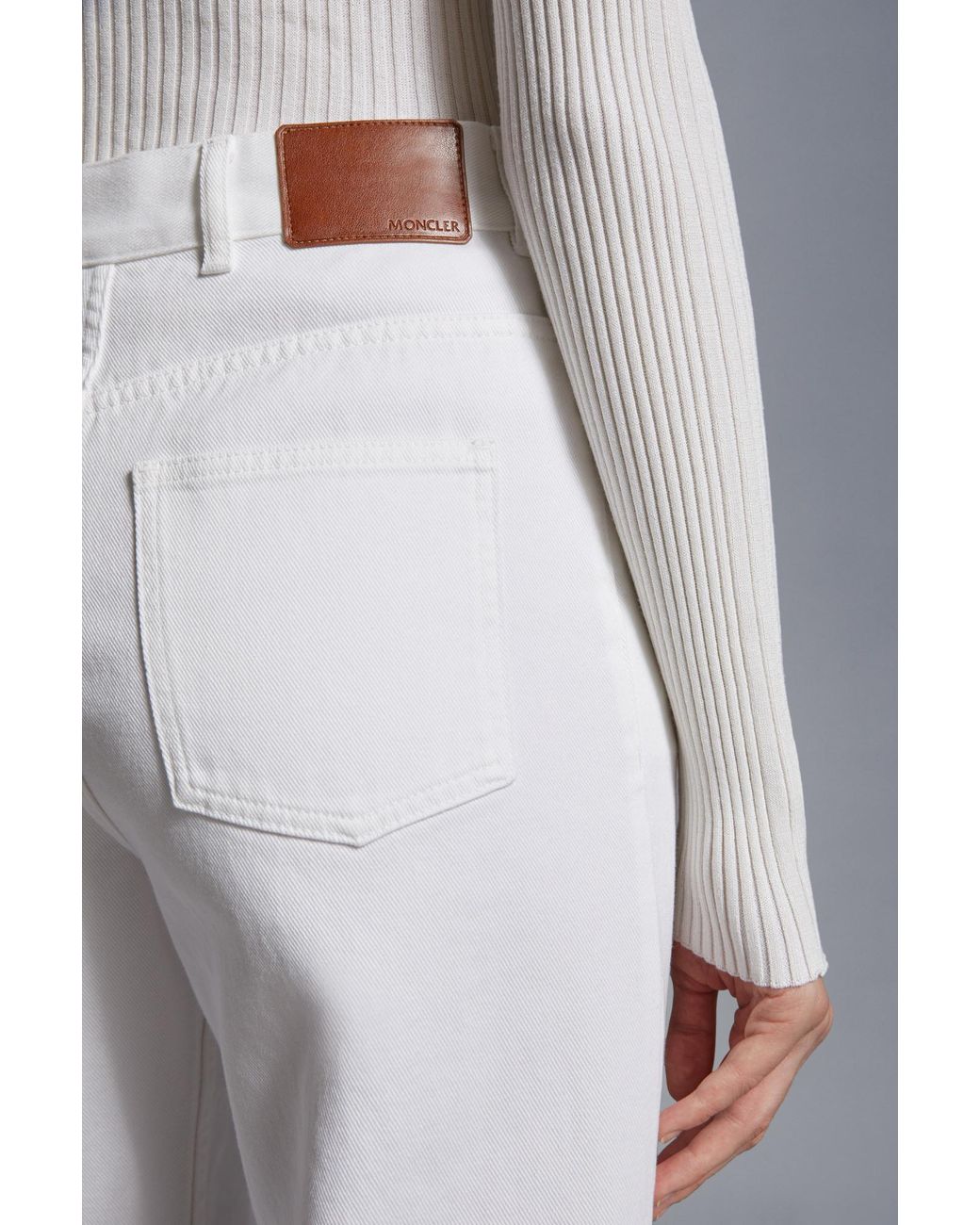 Moncler White Logo Patch Straight-Leg Trousers