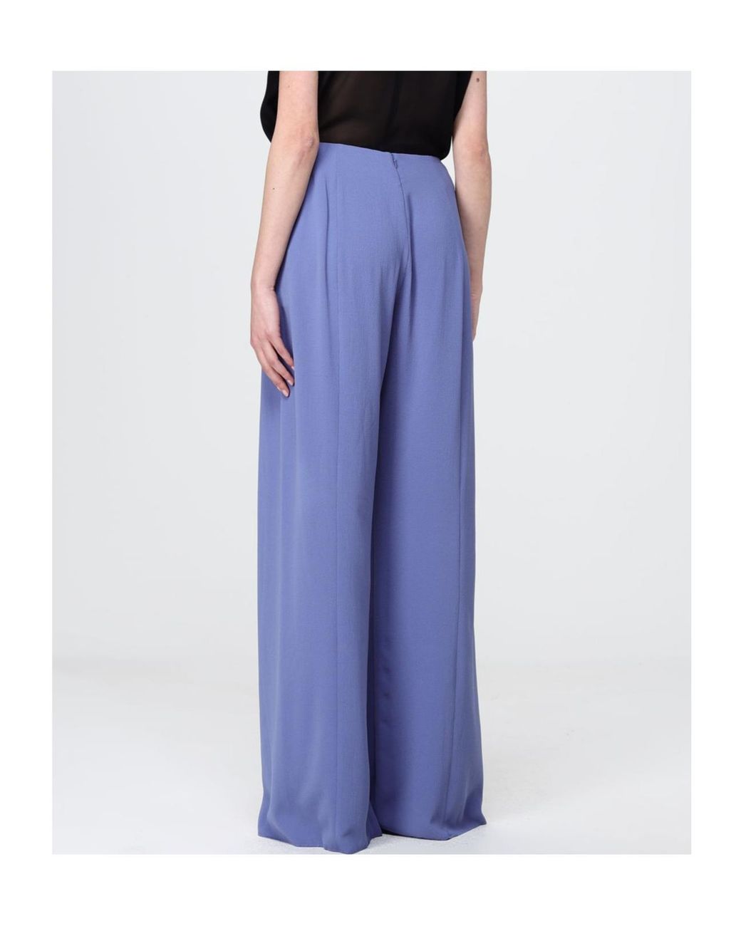 Emporio Armani Blue High-Waisted Wide-Leg Pants With Back Zipper