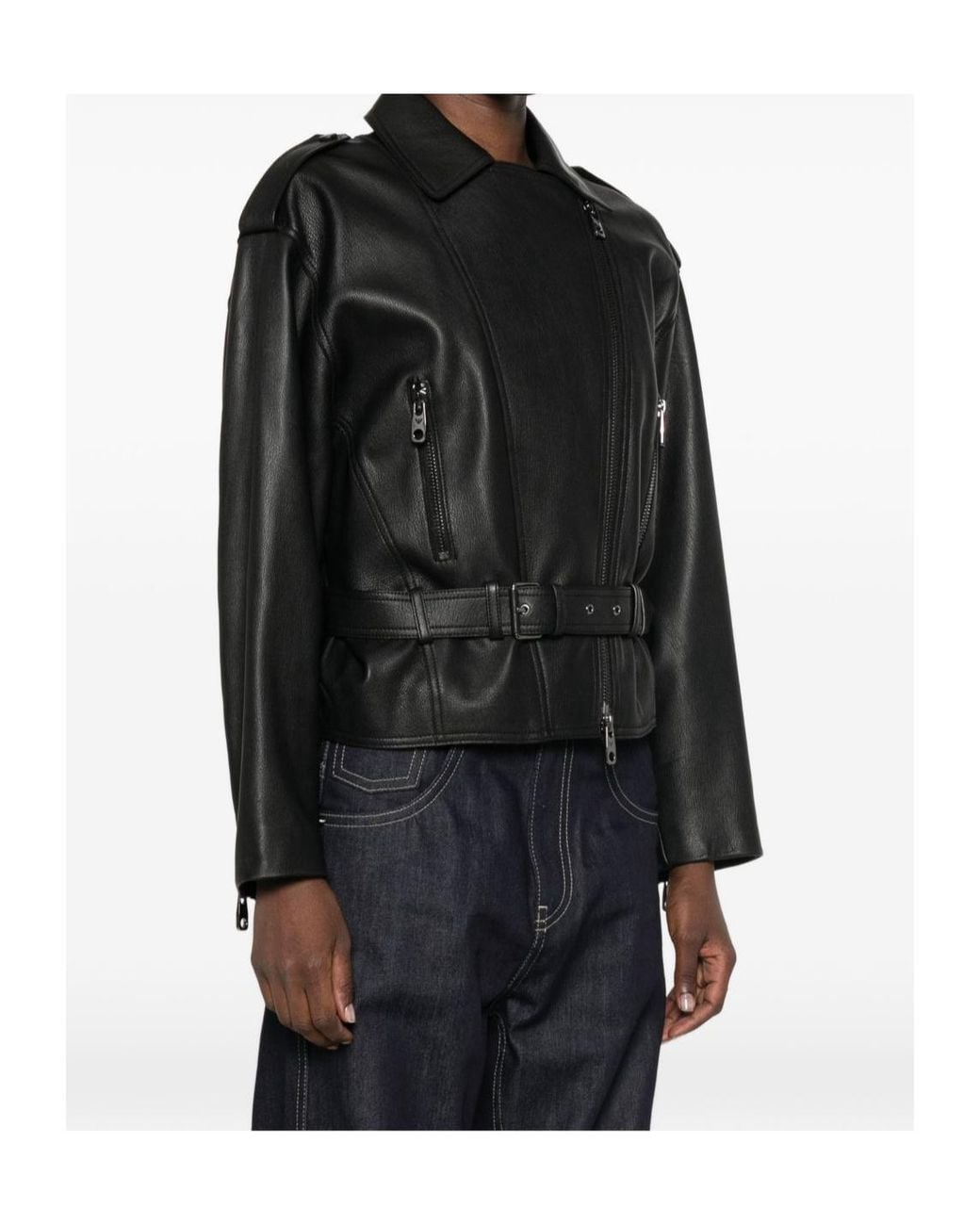 Emporio Armani Black Leather Jacket With A Zipper