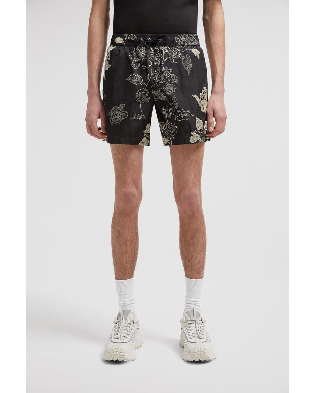 Moncler Gray Floral Print Swim Shorts for men
