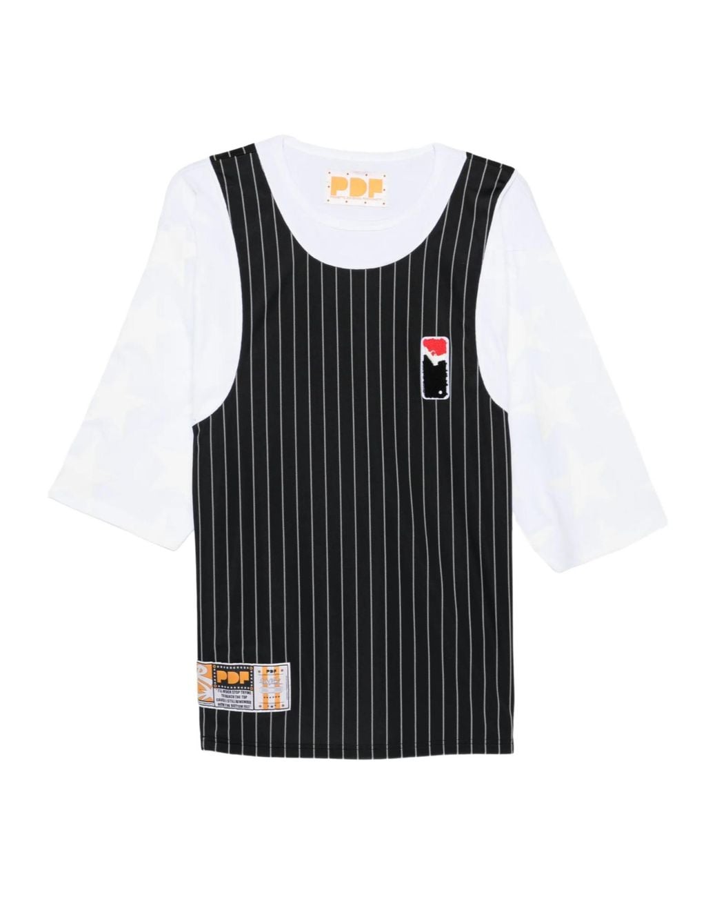 PDF CHANNEL Black Pdf Pinstripe Layered Logo T-Shirt for men