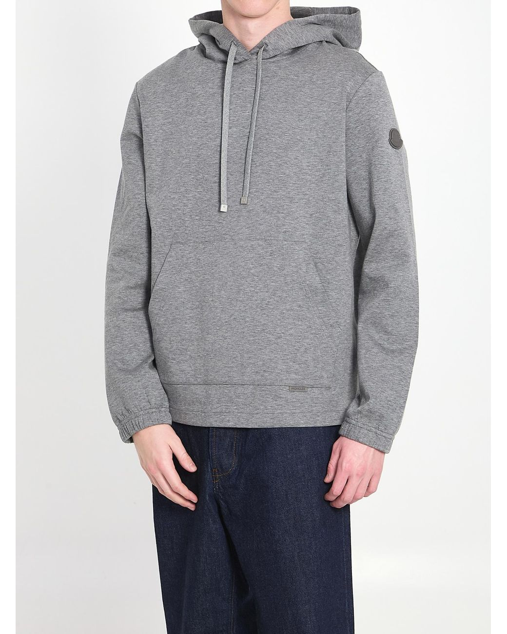 Moncler Gray Logo Patch Drawstring Hoodie for men