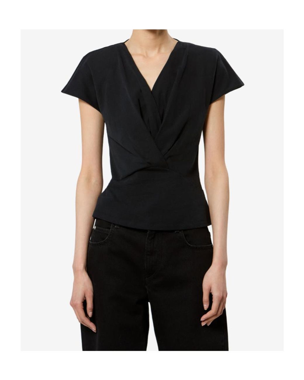 Isabel Marant Black Nadrine Draped V-Neck Top
