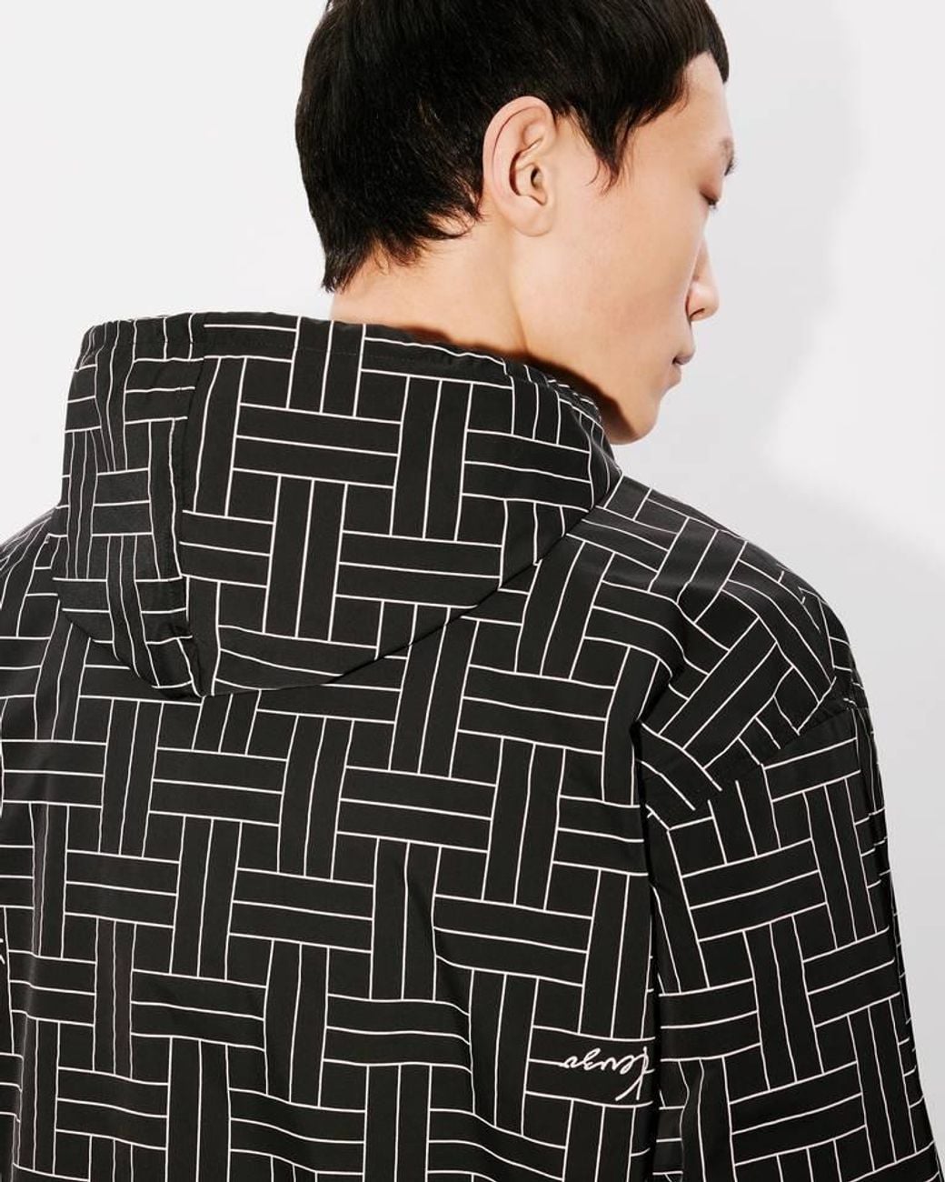KENZO Black Weave Printed Windbreaker for men
