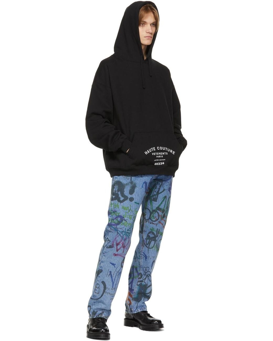 Vetements Black Logo-Print Pocket Hoodie for men