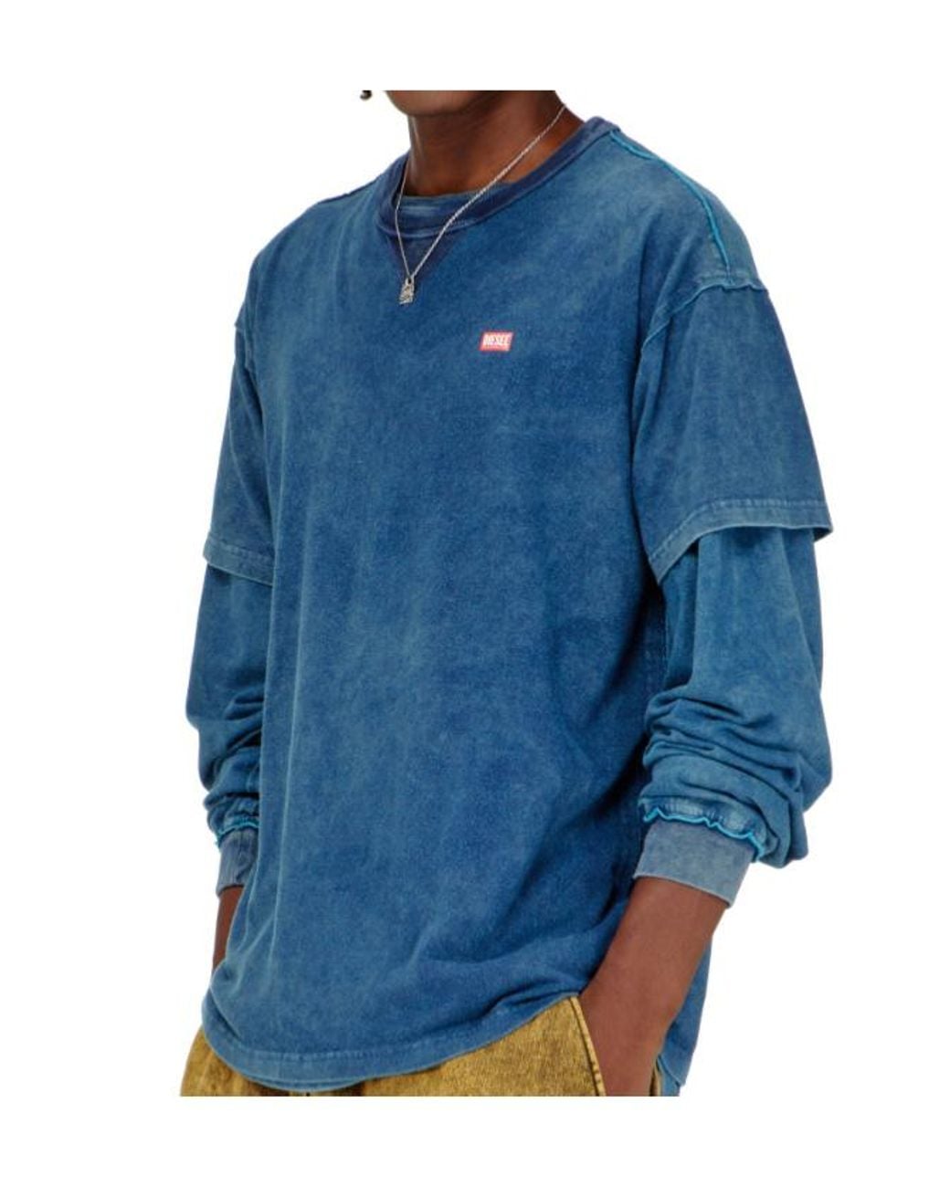 DIESEL Blue Acid-Wash T-Shirt With Frayed Details for men