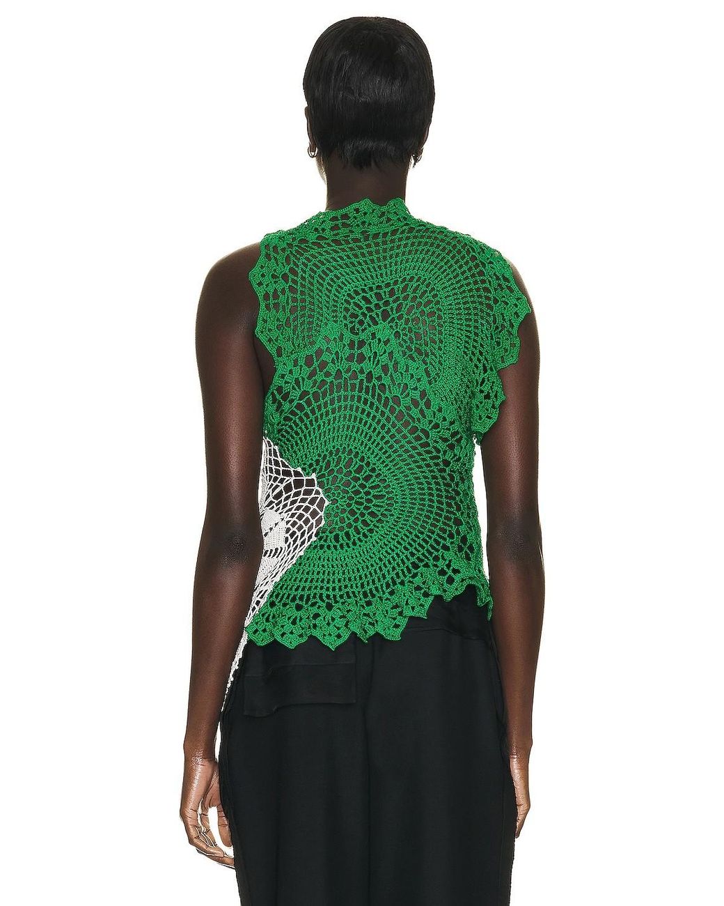 The Row Green Christa Crochet Asymmetric Top