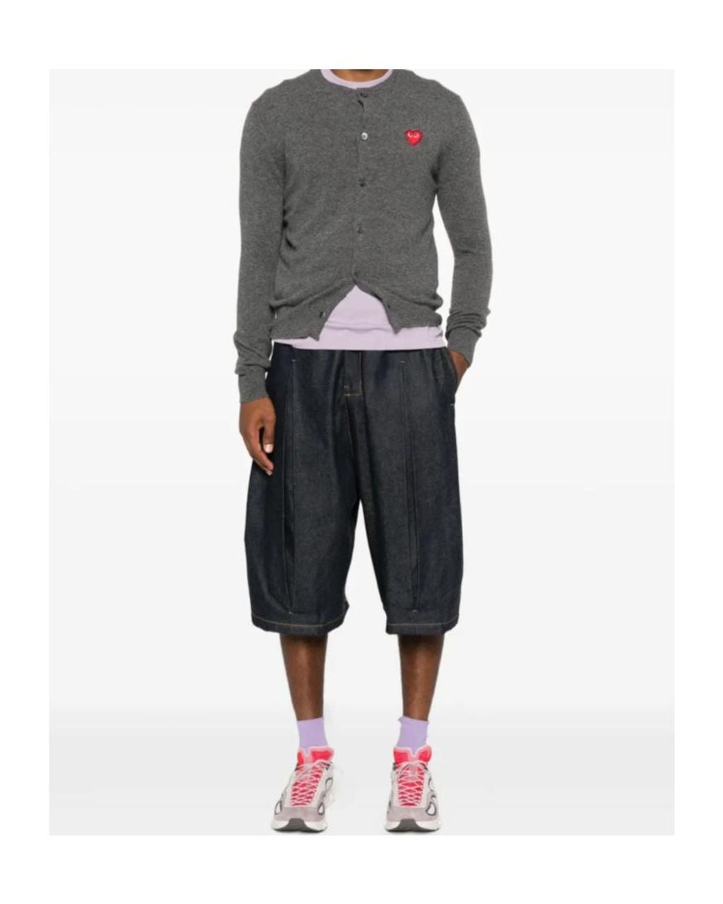 COMME DES GARÇONS PLAY Gray Comme Des Garçons Play Logo Detailed Crewneck Cardigan for men