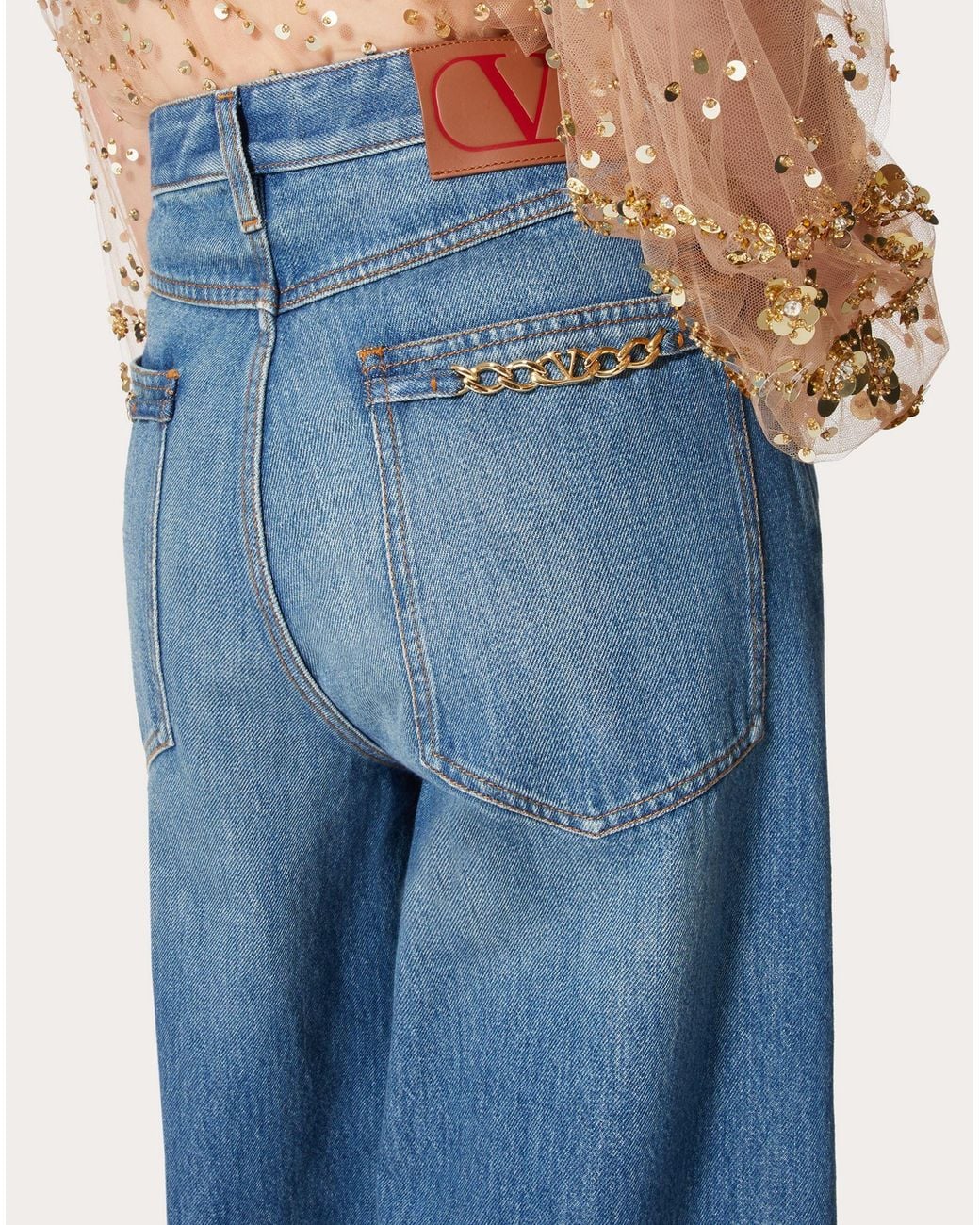 Valentino Blue Vlogo Chain Medium Denim Trousers