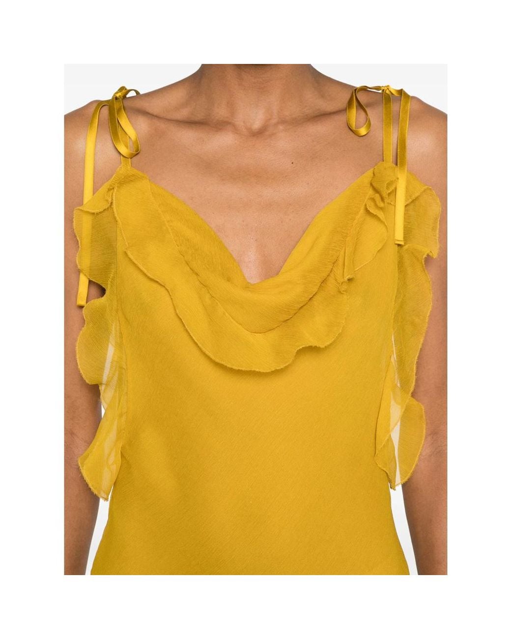 Saint Laurent Yellow Ruffled Sleeveless Dress