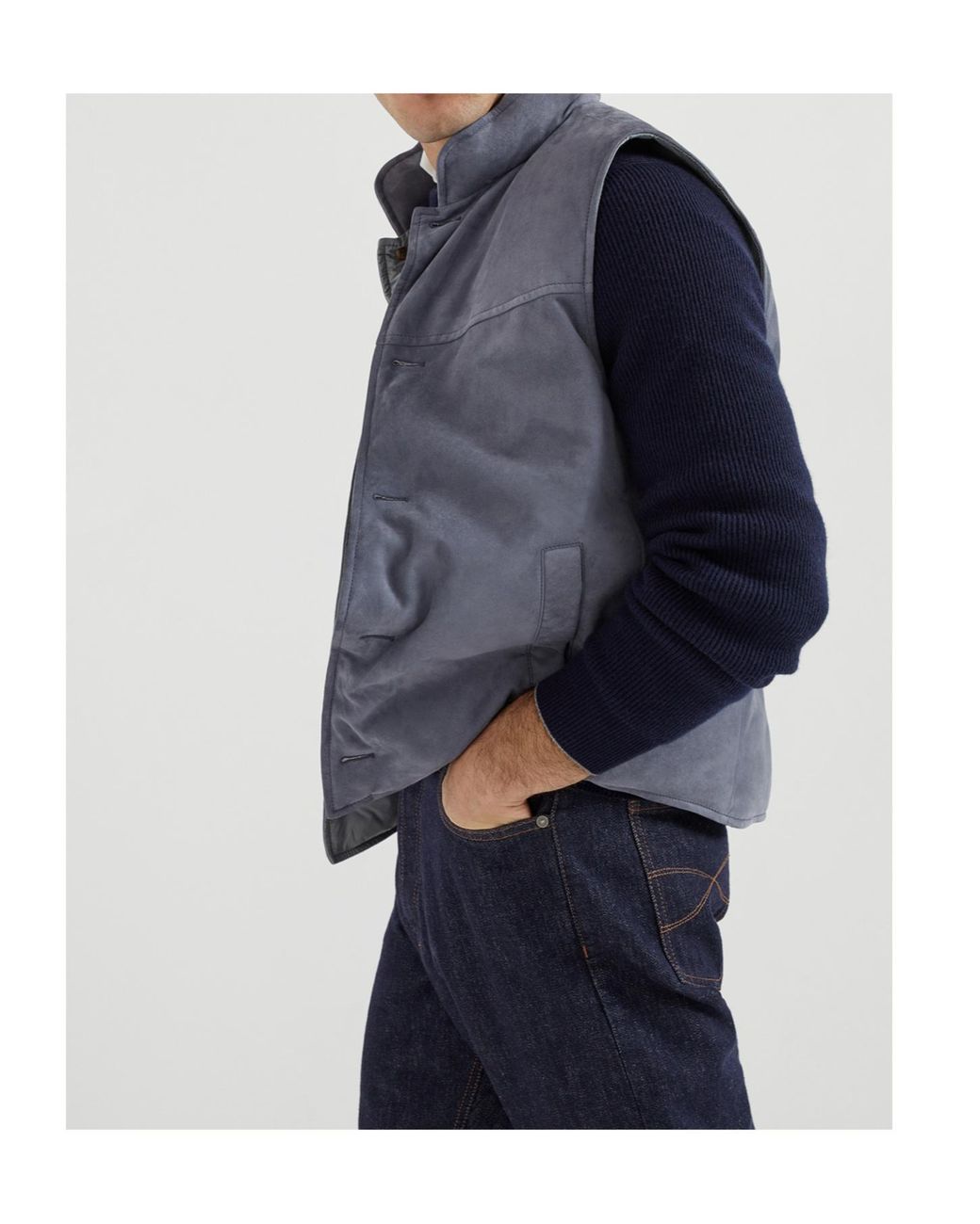 Brunello Cucinelli Blue Buttoned Sleeveless Gilet for men