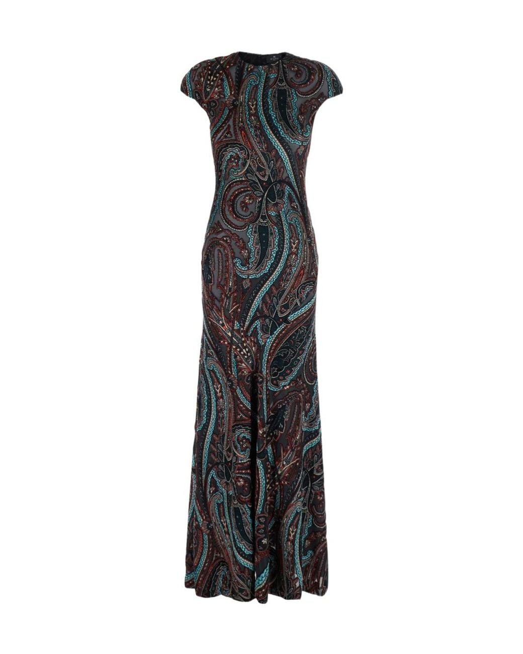 Etro Black Long Chiffon Dress V-Neck