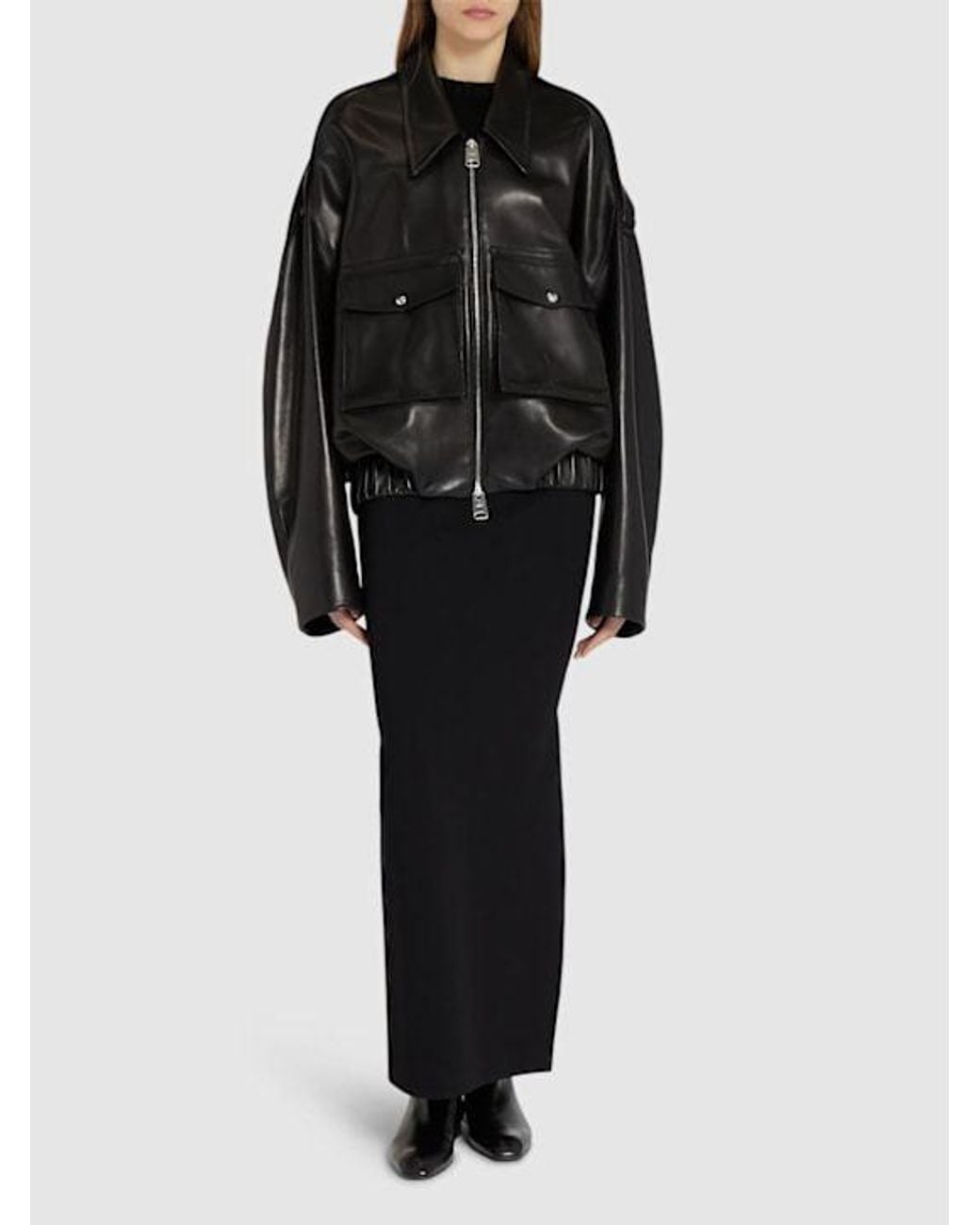 Khaite Black Owey Zip-Up Leather Jacket