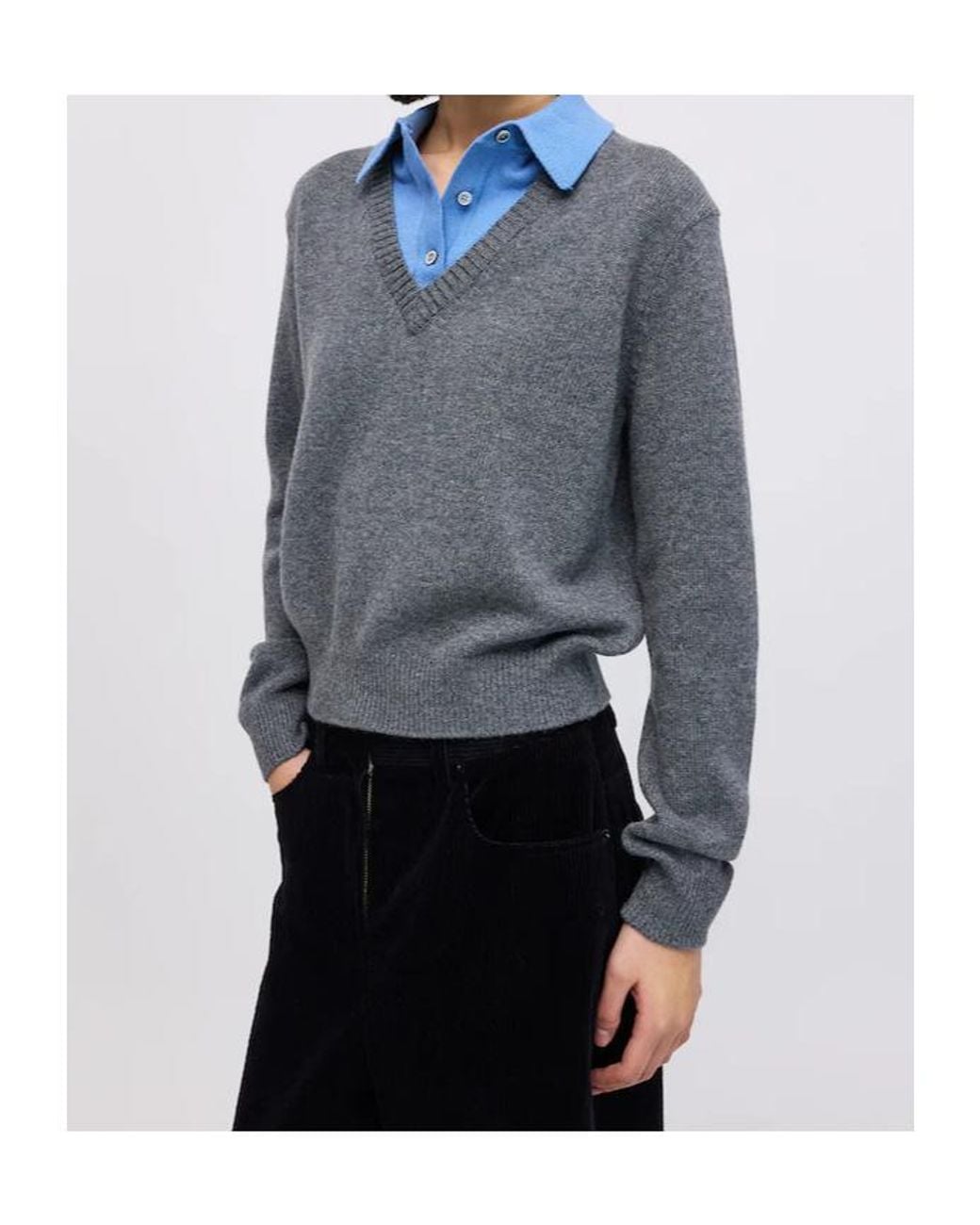 Juun.J Gray Long-Sleeve Collared Knit Top