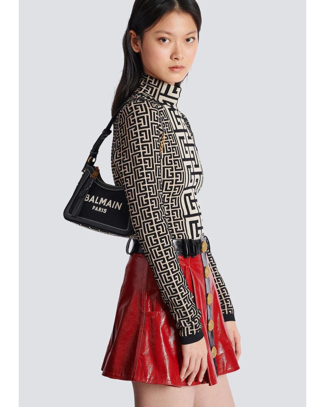 Balmain Black B-Army Monogrammed Canvas And Smooth Leather Handbag