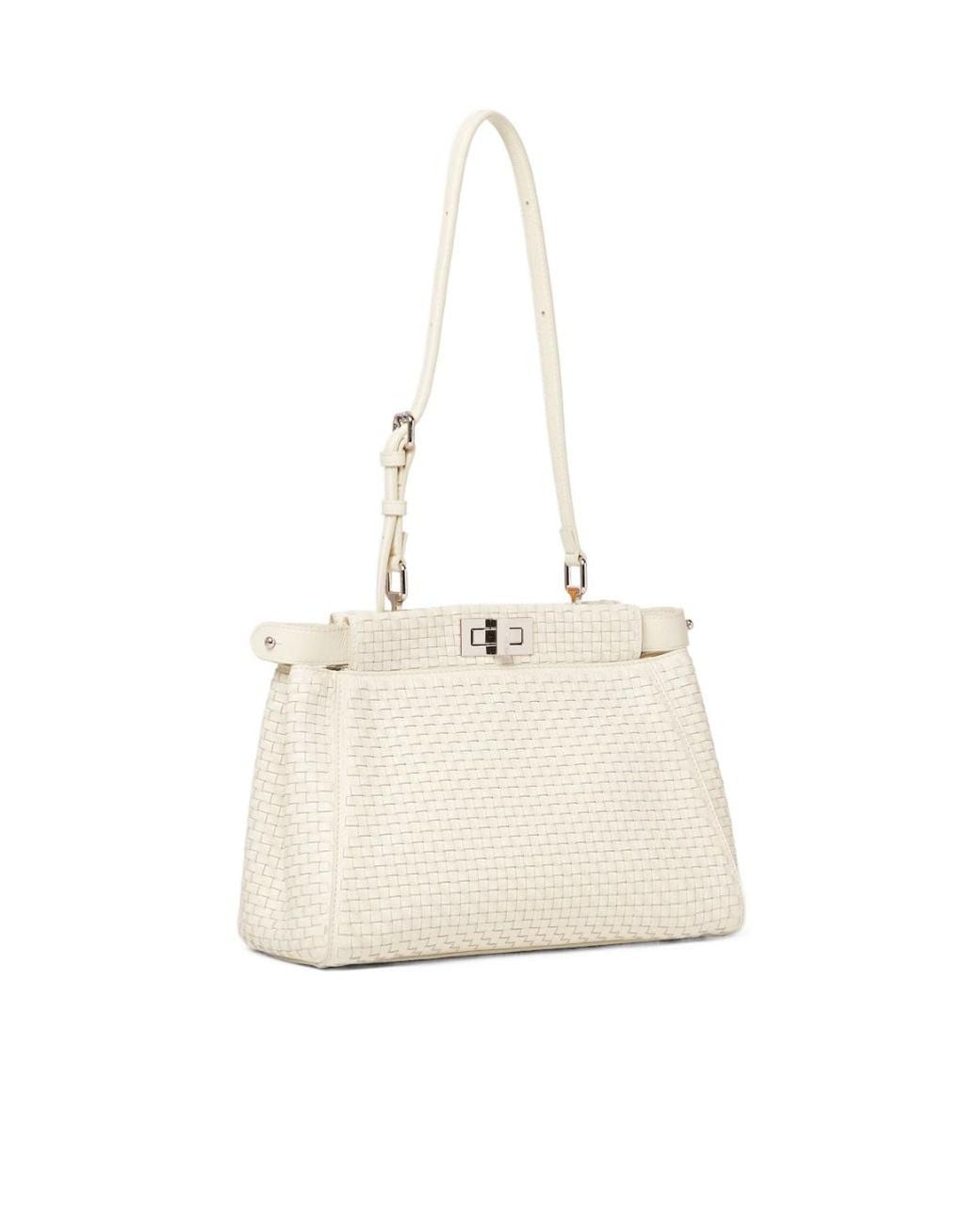Fendi White Parchment-Colored Woven Leather Bag