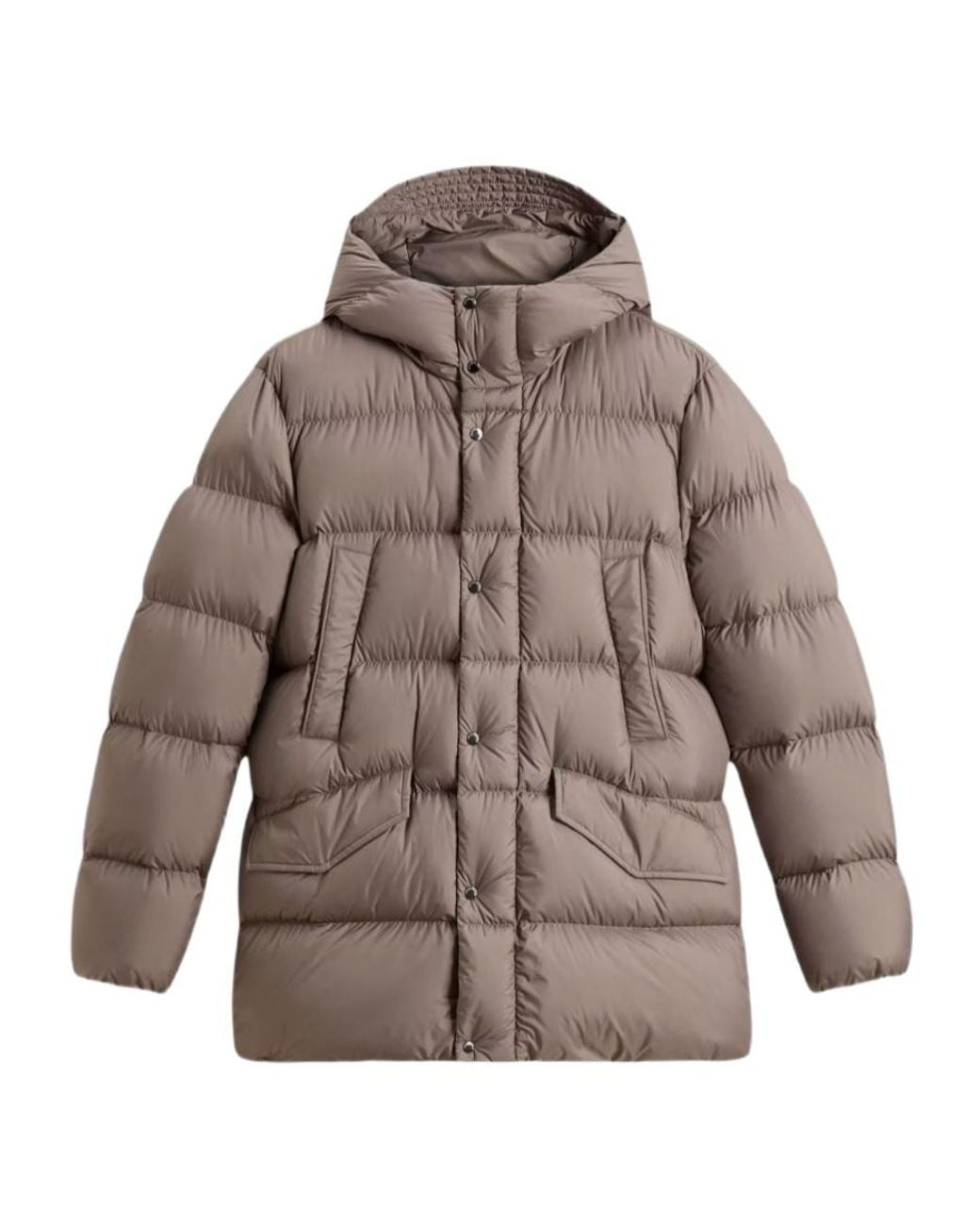 Woolrich Brown Cloud Quilted Hooded Jacket for men