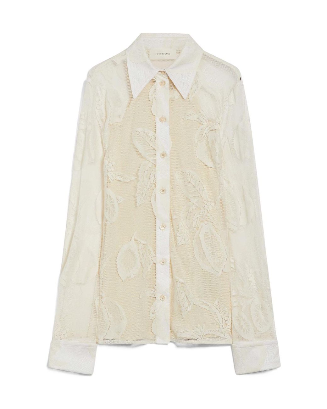 Sportmax White Lace Detailed Long-Sleeved Top