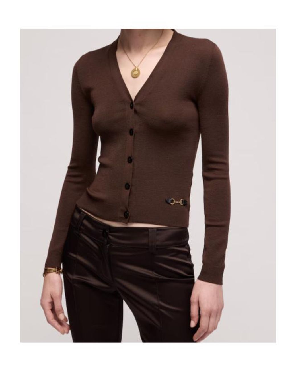 Gucci Brown Fine Rib Knit Wool Cardigan With Horsebit