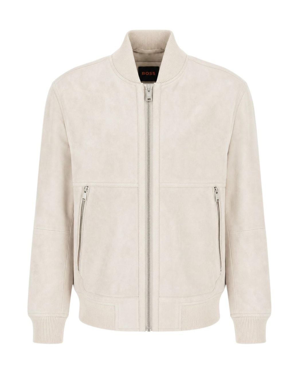 Boss Gray Leather Bomber Jacket for men
