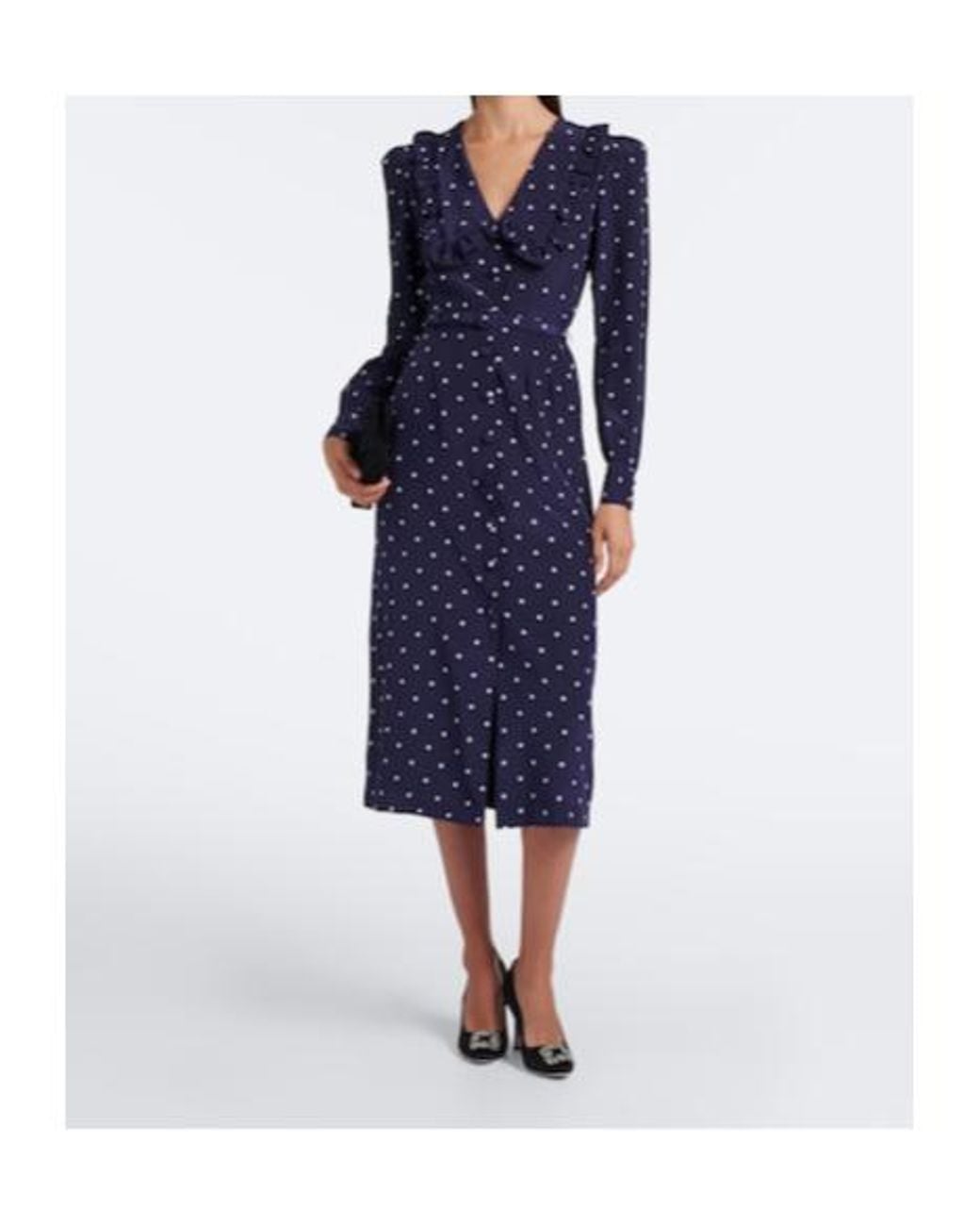 Alessandra Rich Blue Belted Polka-Dot Silk Midi Dress