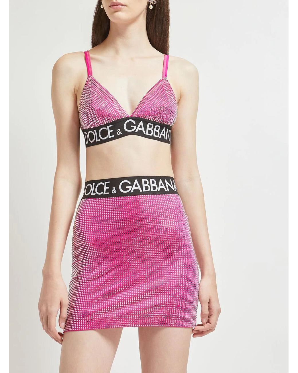 Dolce & Gabbana Pink Logo Jersey Triangle Bra Underwear