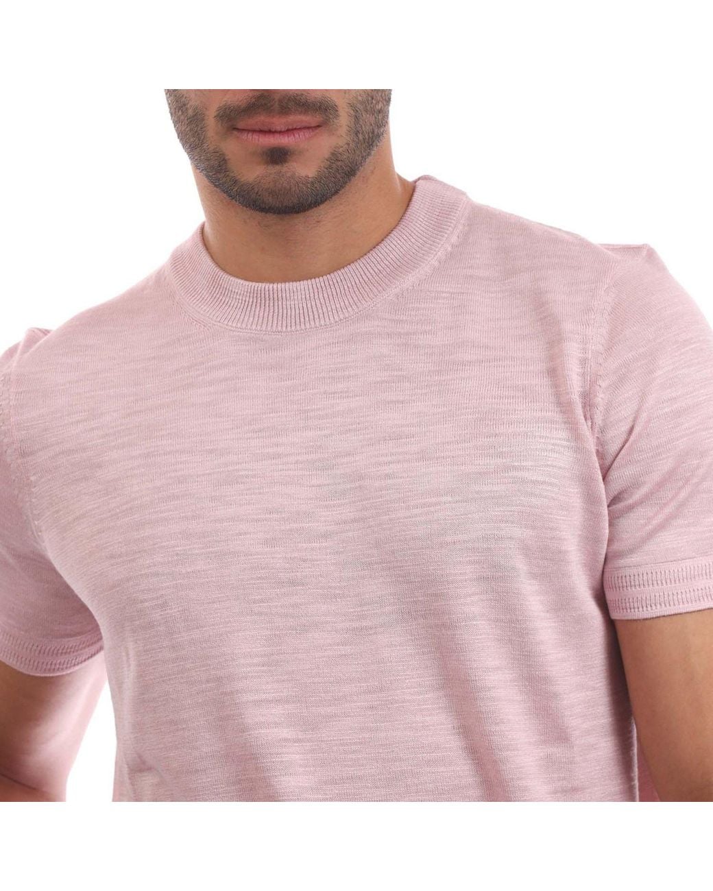 Boss Pink Linen-Blend T-Shirt for men
