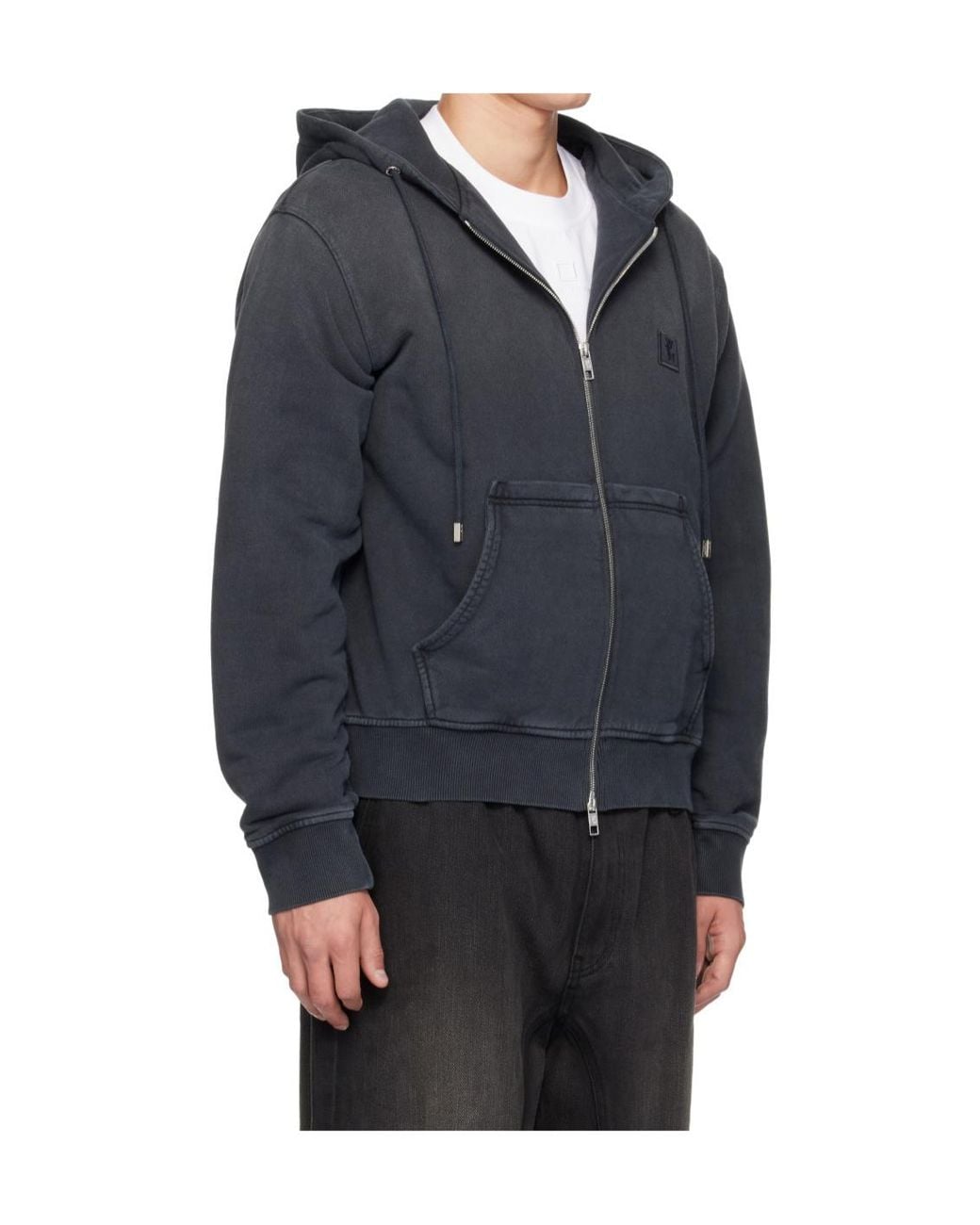 Wooyoungmi Blue Washed Logo-Print Hoodie for men