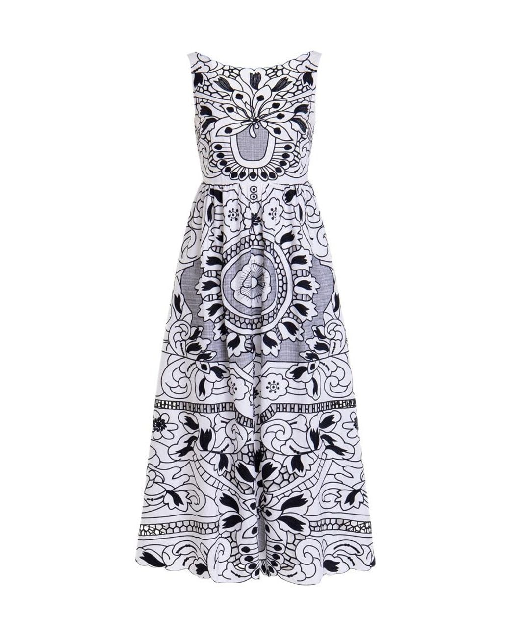 RED Valentino White Floral-Printed V-Back Midi Dress