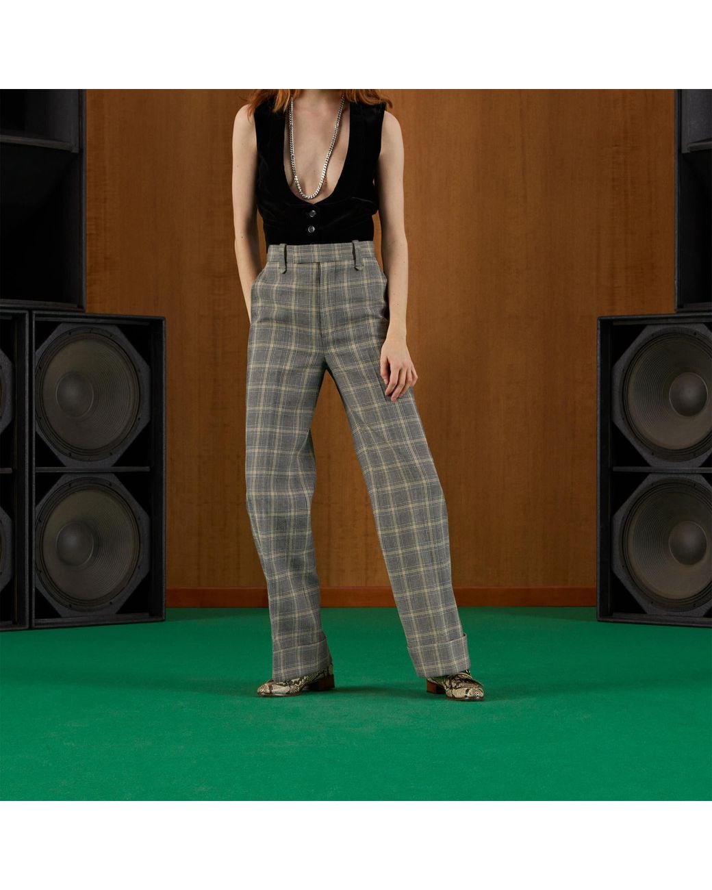 Gucci Gray Prince Of Wales Checked Tailored Trousers