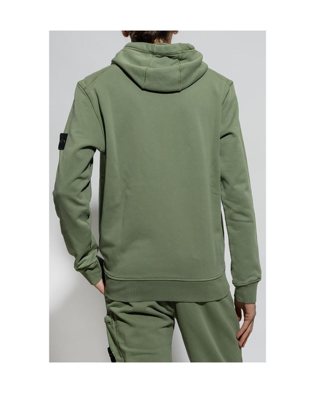 Stone Island Green Logo Patch Drawstring Hoodie for men