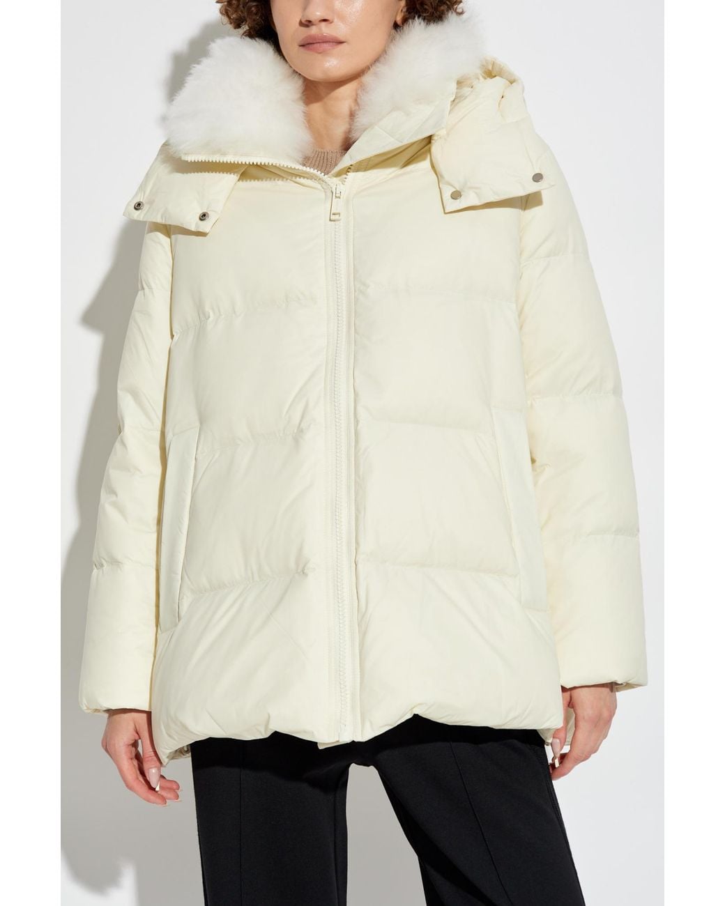 Yves Salomon Natural Shearling Lined Down Jacket