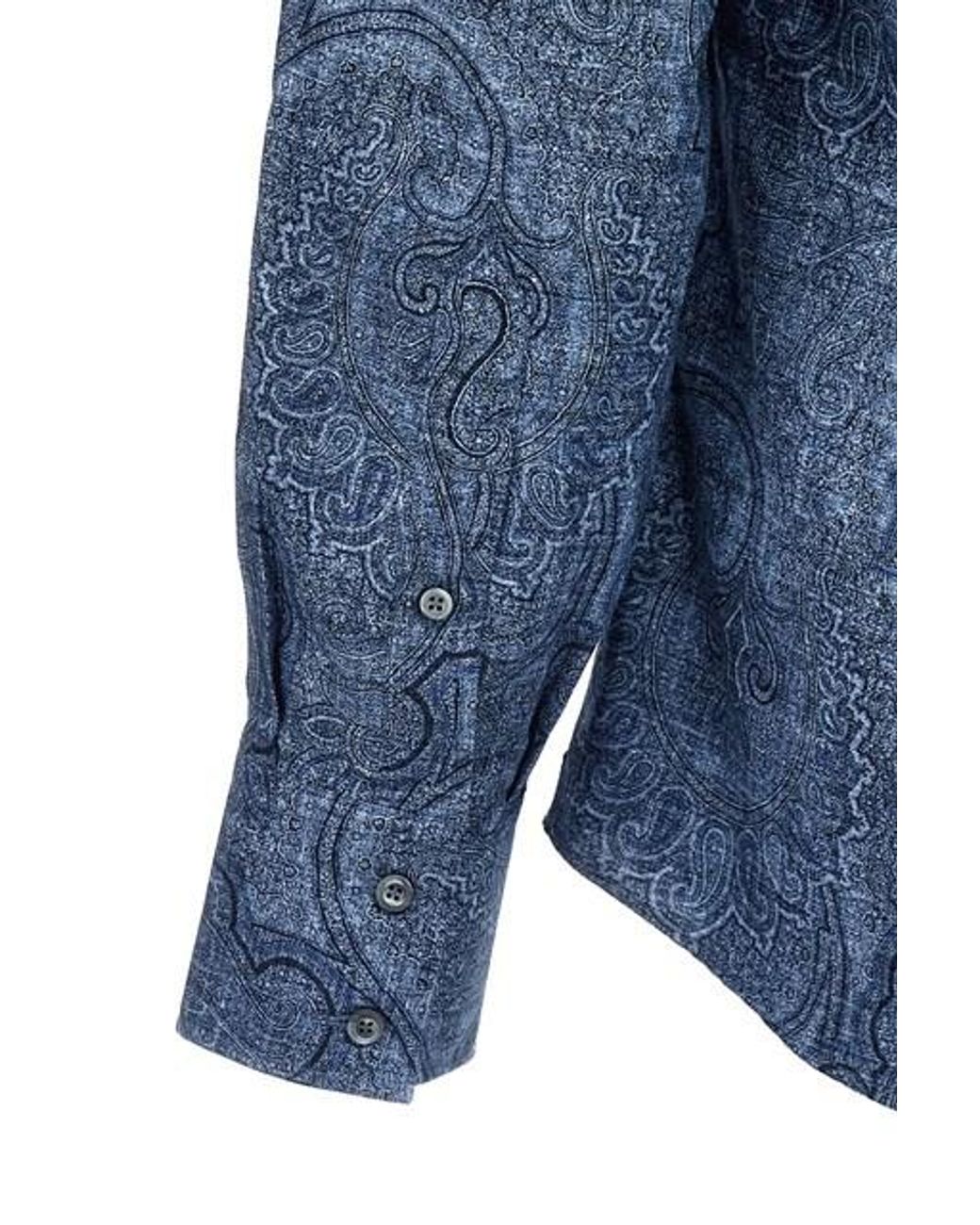 Brunello Cucinelli Blue Patterned Jacquard Buttoned Shirt for men