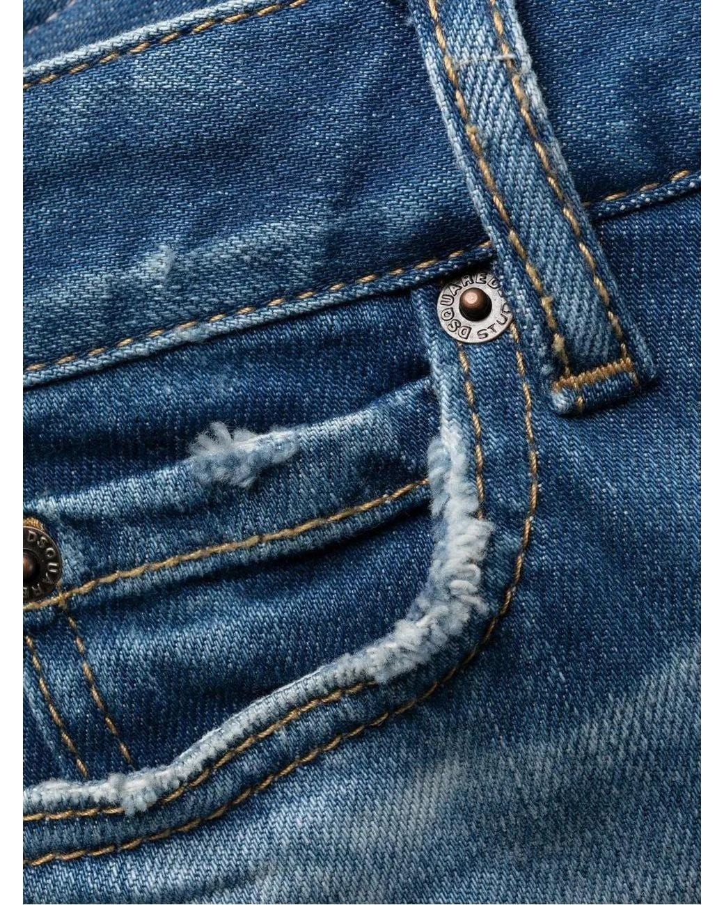 DSquared² Blue Low-Rise Faded Distressed Slim-Cut Jeans