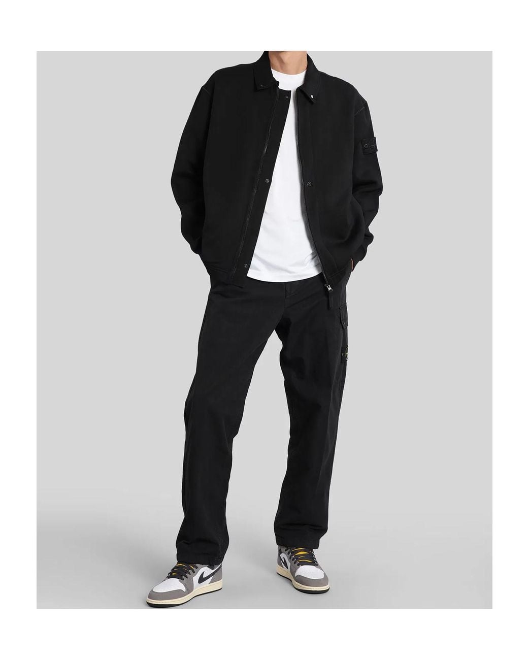Stone Island Black Logo Patch Zip-Up Sweatshirt for men