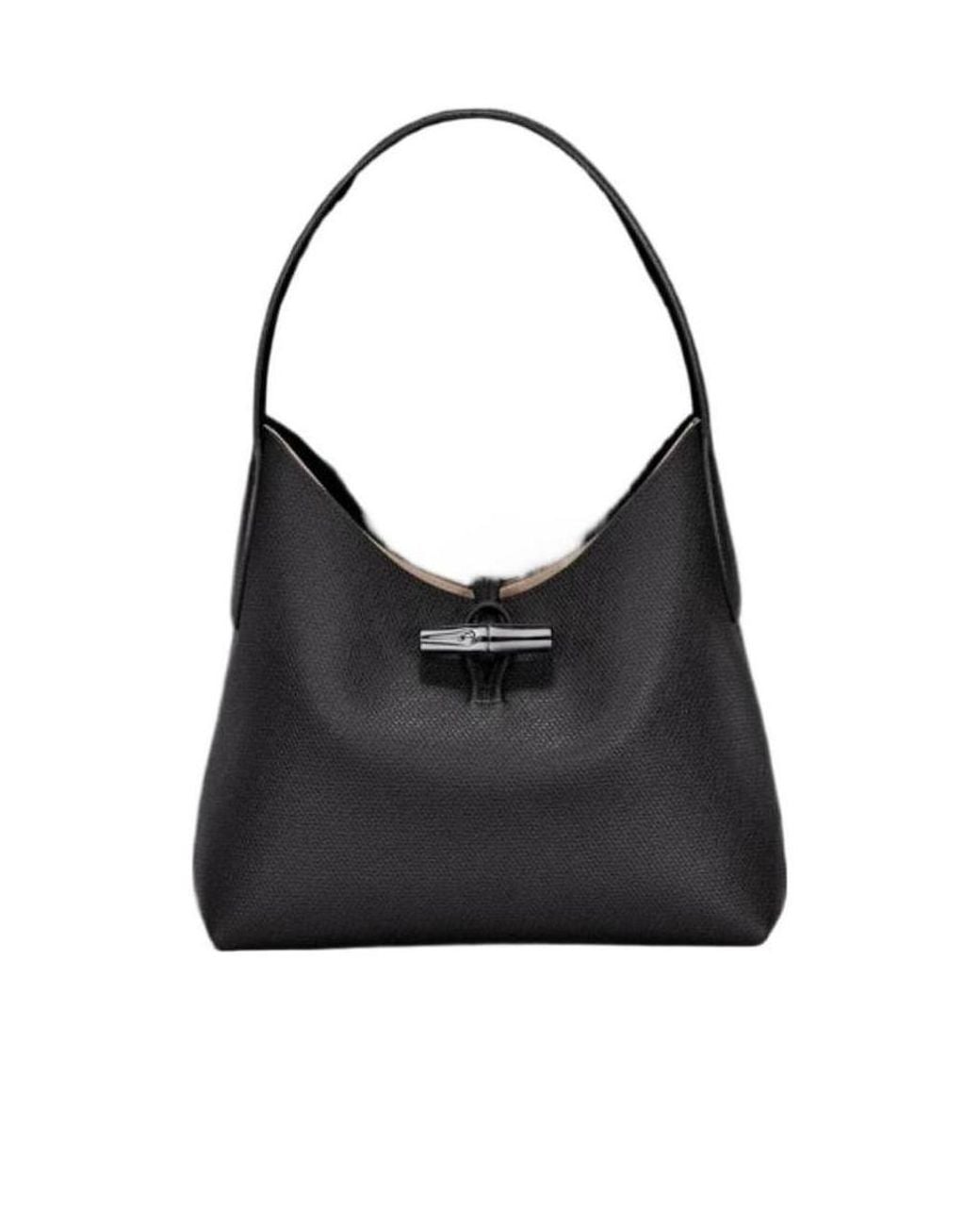 Longchamp Black Medium Roseau Open Top Shoulder Bag