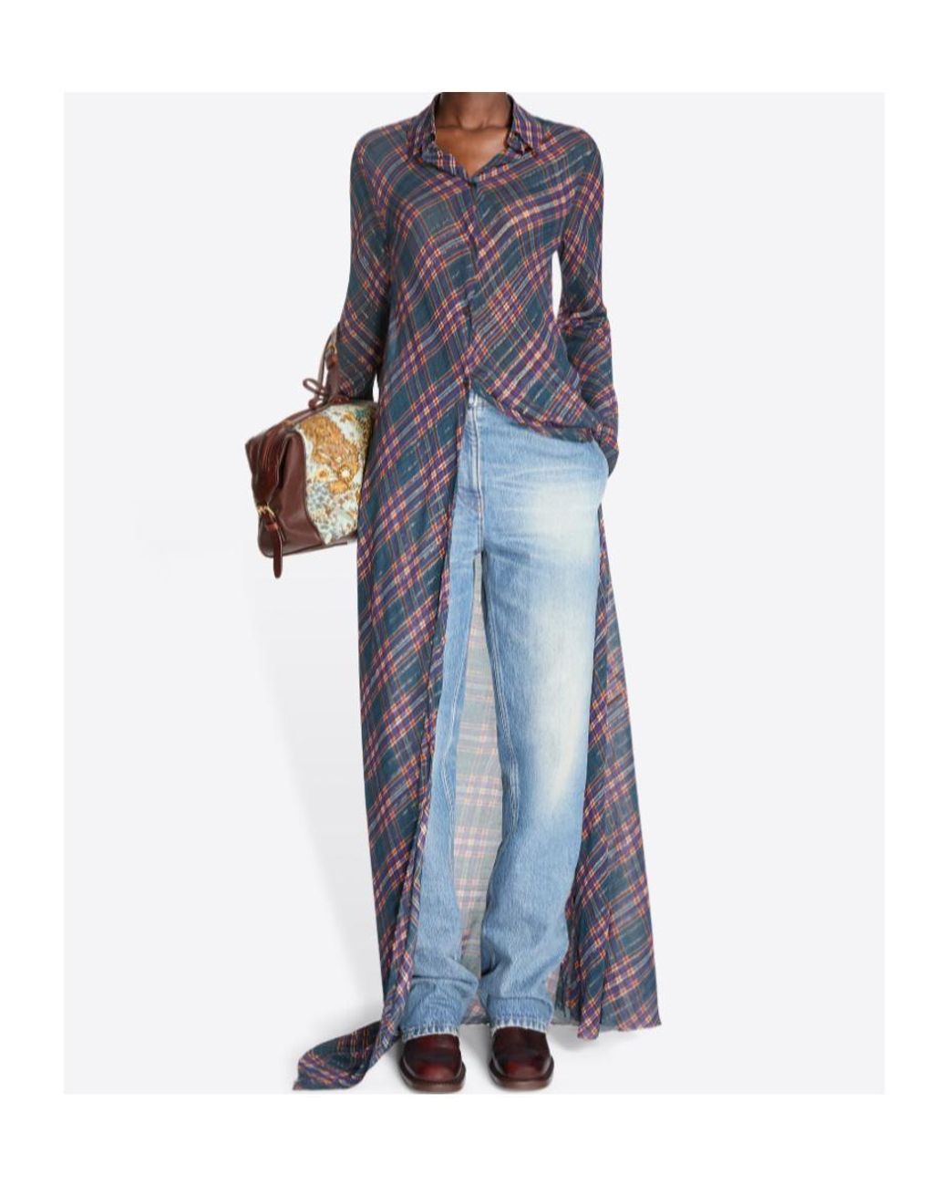 Dries Van Noten Blue Checked Midi Dress