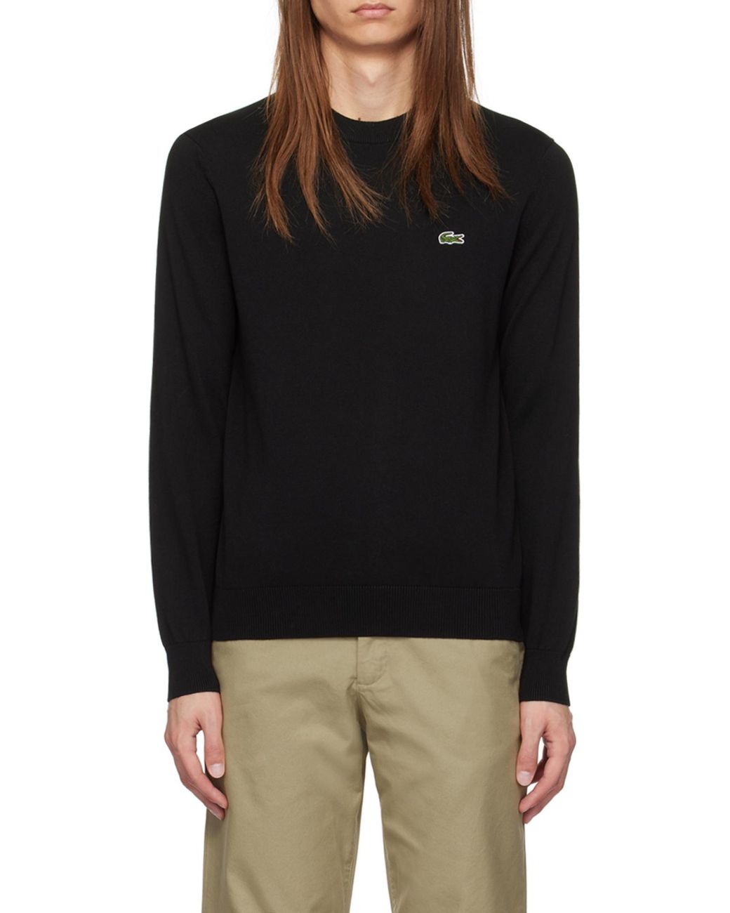 Lacoste Black Logo Patch Crewneck Knitted Jumper for men