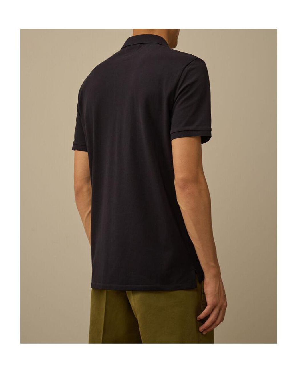 C P Company Black Logo Patch Short-Sleeved Polo Shirt for men
