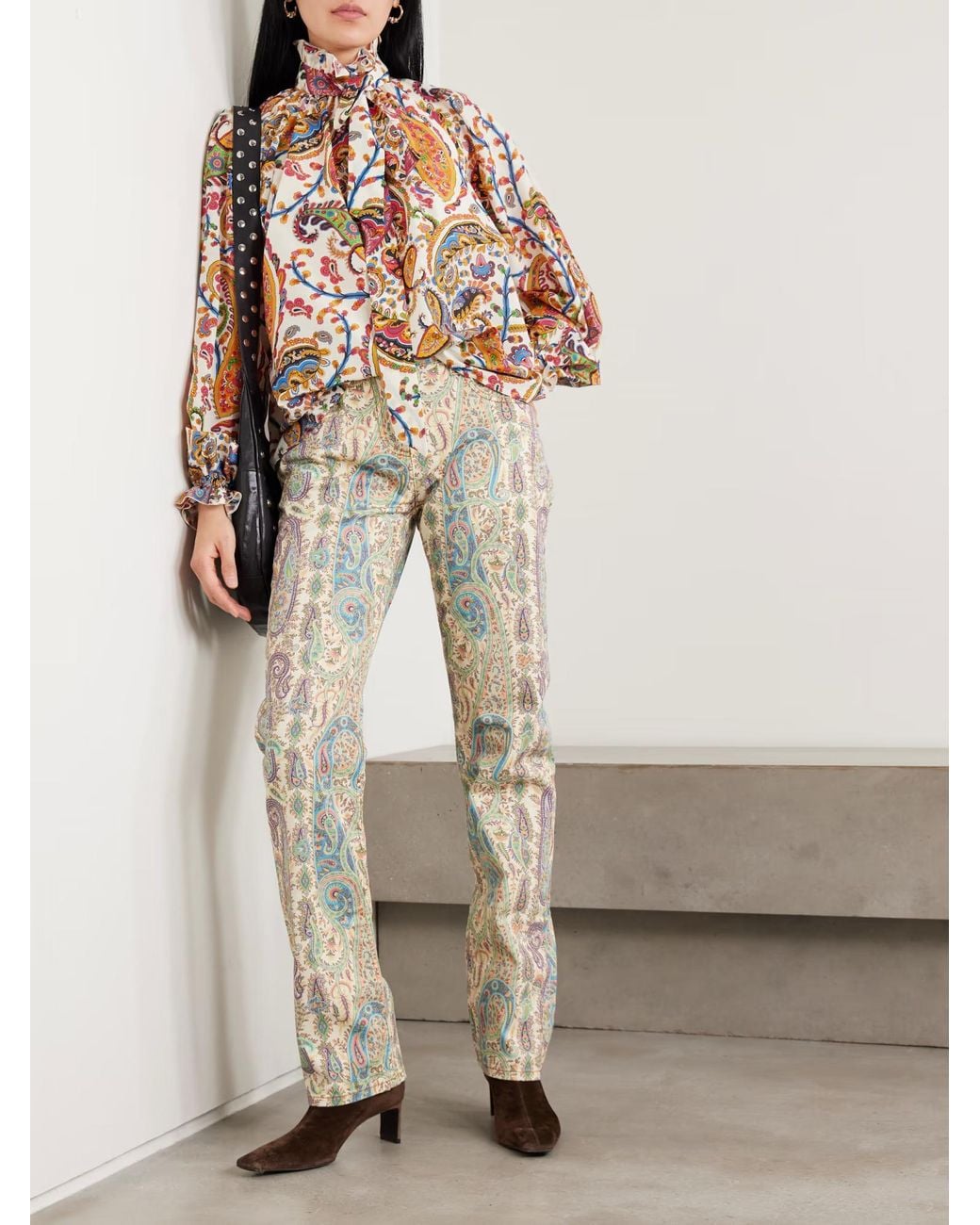 Etro Brown Bow-Tie Paisley Print Shirt