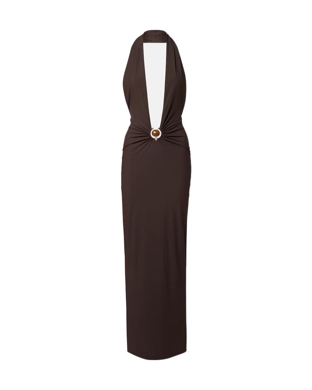 Christopher Esber Brown Embellished Halterneck Maxi Dress